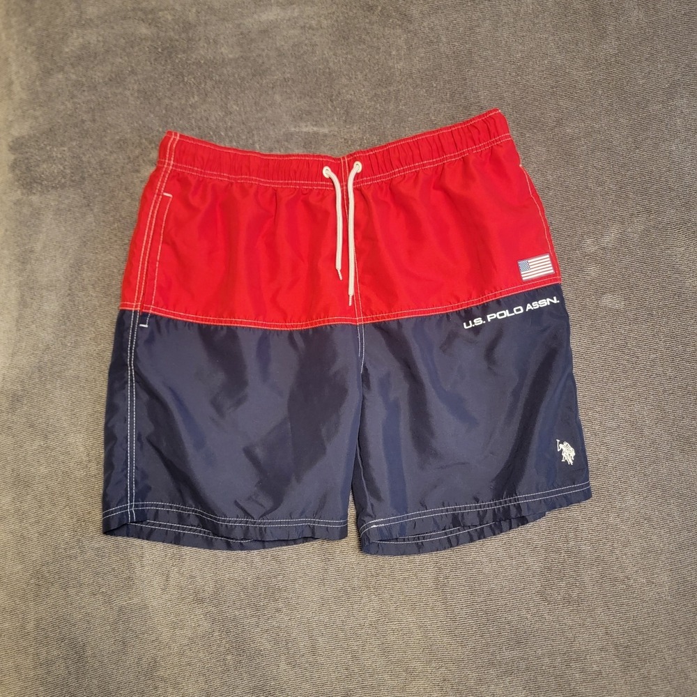 U.S.‎ Polo Assn Mens Red And Blue American Flag Swim Trunks Size XL Y2k